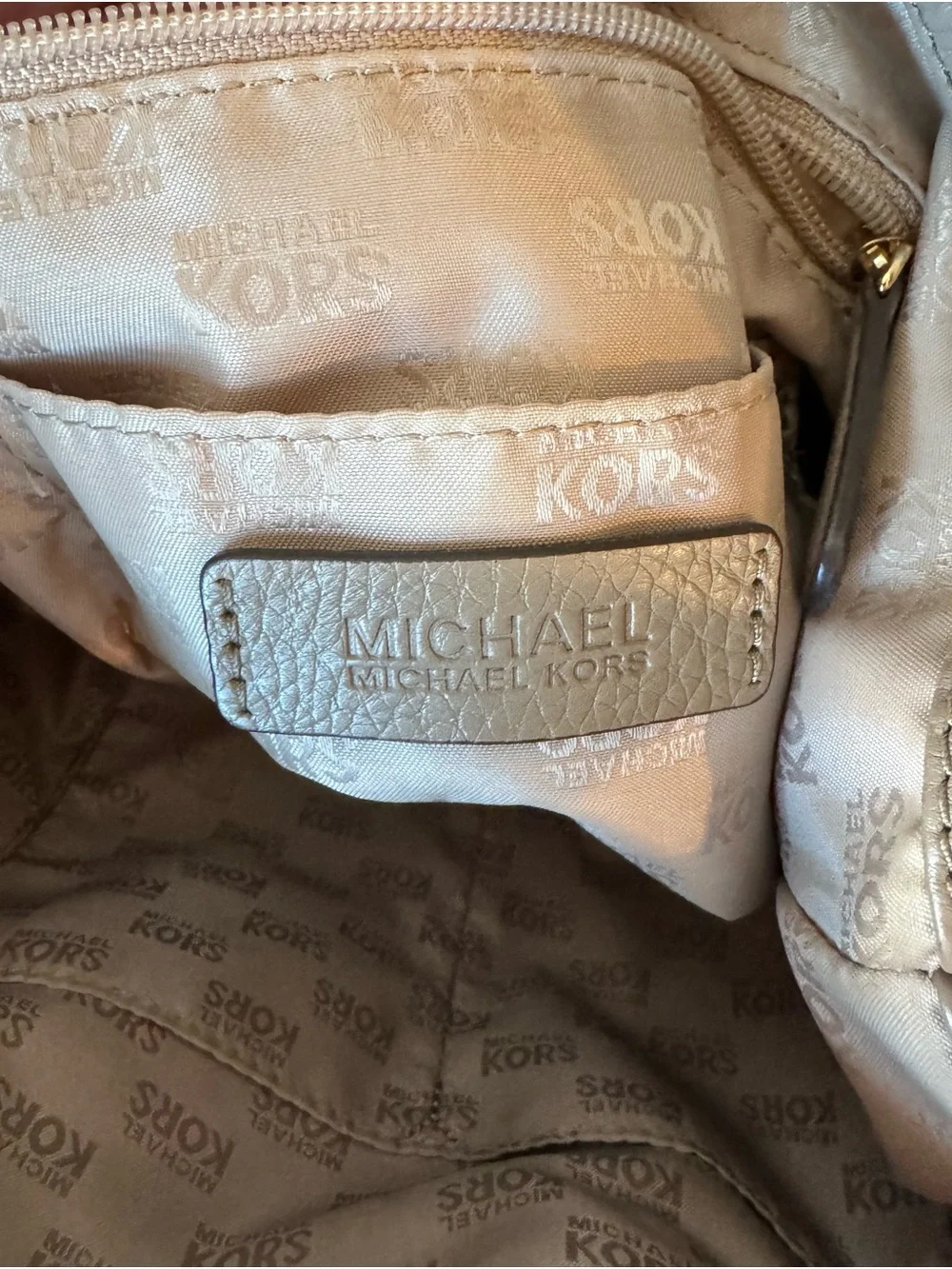 Michael Kors Jamesport Taupe Pebbled Leather Hobo with Gold Hardware large tote